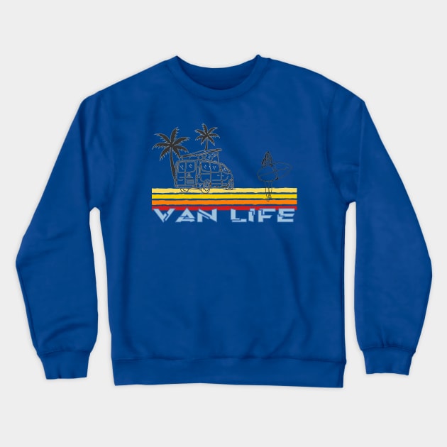 Van Life Surfing Vanlife Girl, Palm Trees and pop top van Crewneck Sweatshirt by Surfer Dave Designs